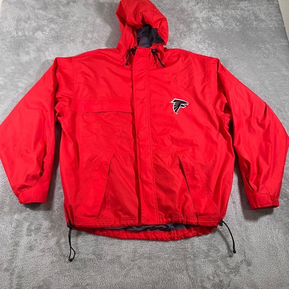 Atlanta Falcons Rain Jacket Mens Size L/X Red Windbreaker Hooded Lightweight